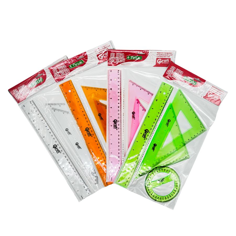 Set Geométrico Sencillo Regla, Escuadras y Transportador Escolar