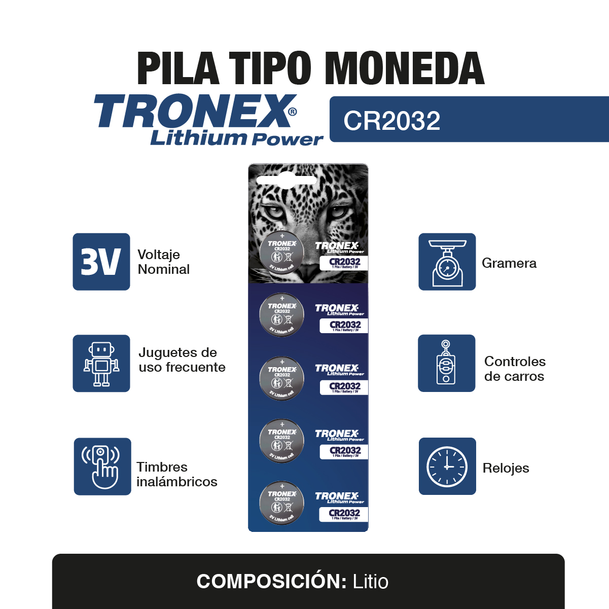 Pila de Litio Tronex CR2032