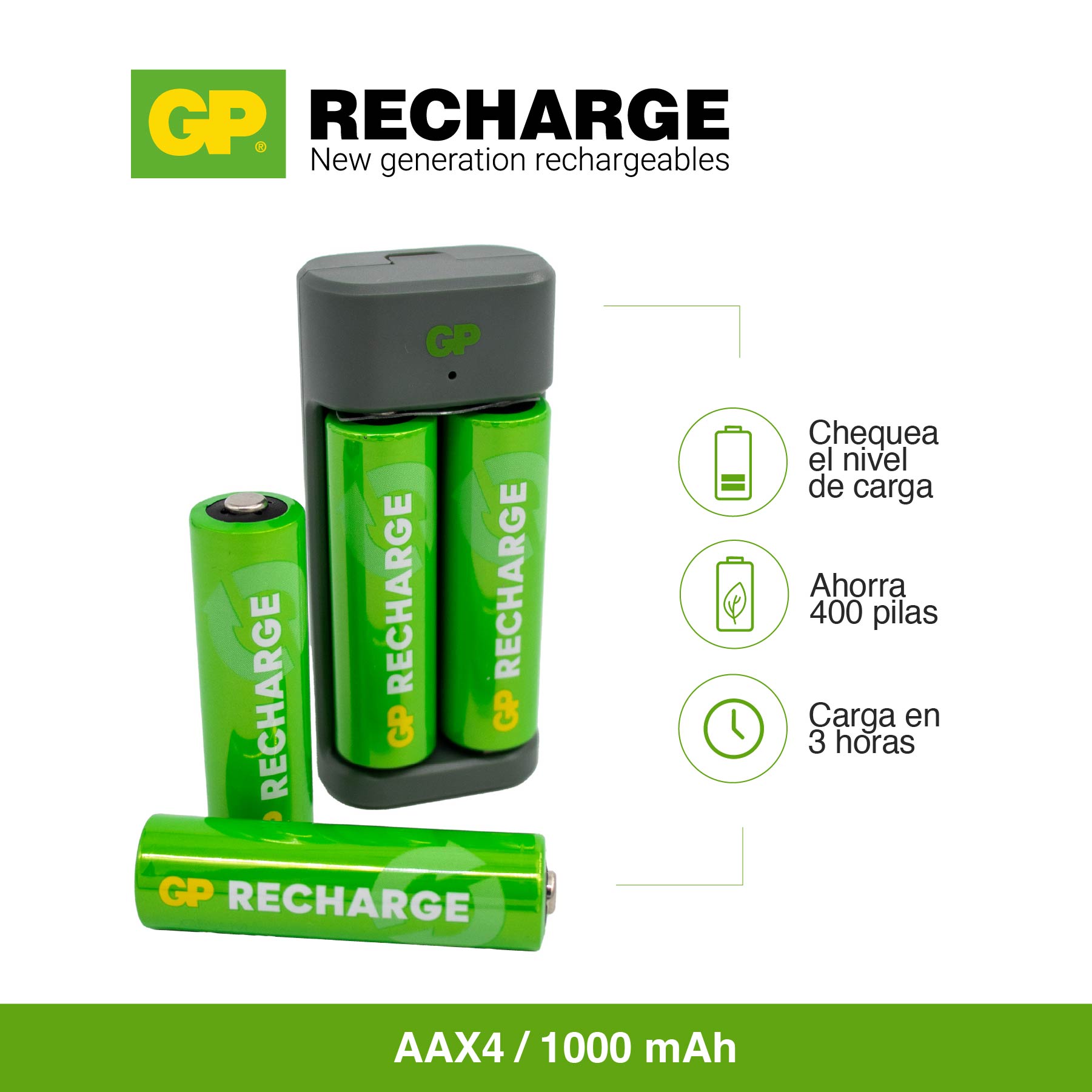 Cargador de pilas 211 con 4 pilas AA 1000 mah
