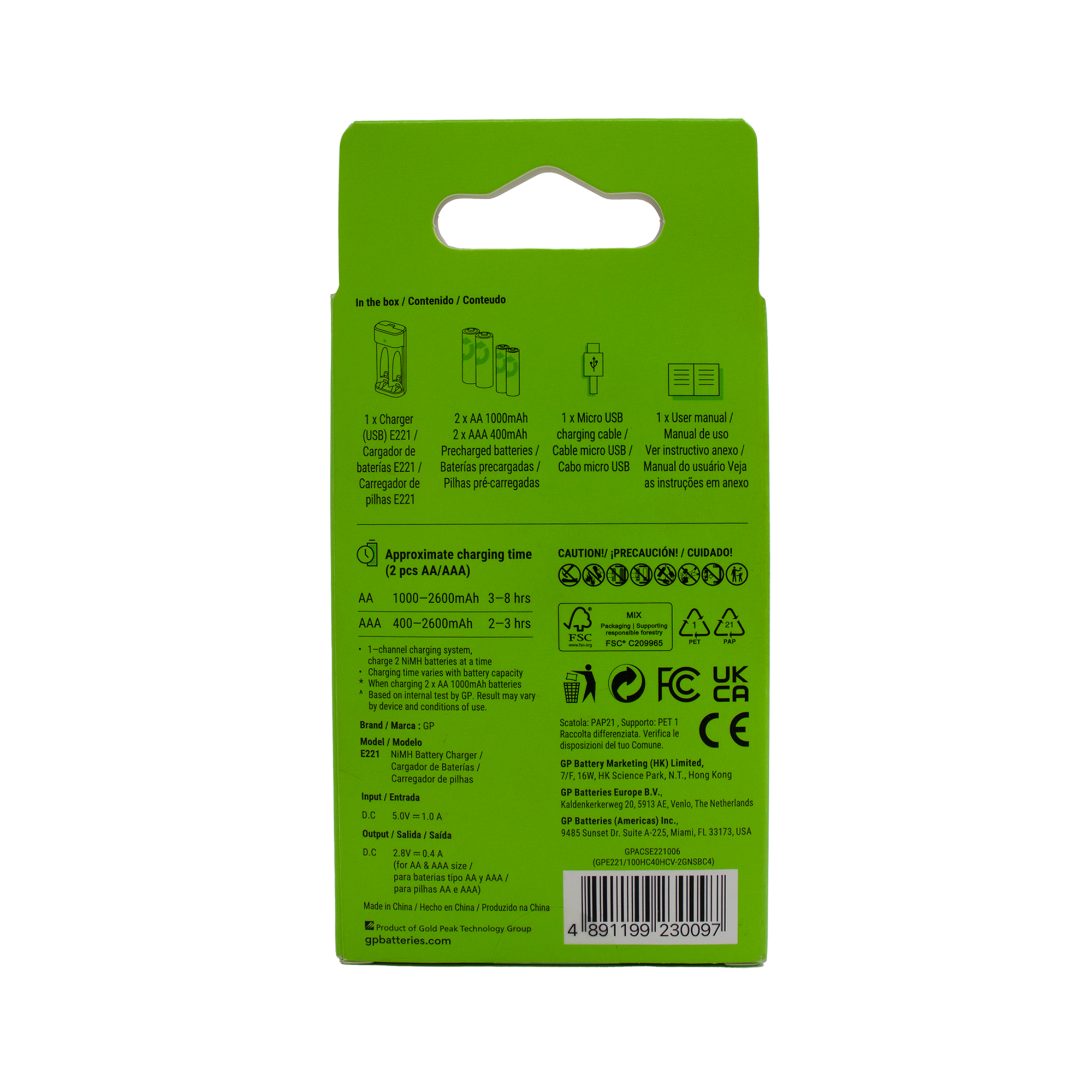 Cargador de pilas recargables AA y AAA con baterías incluidas