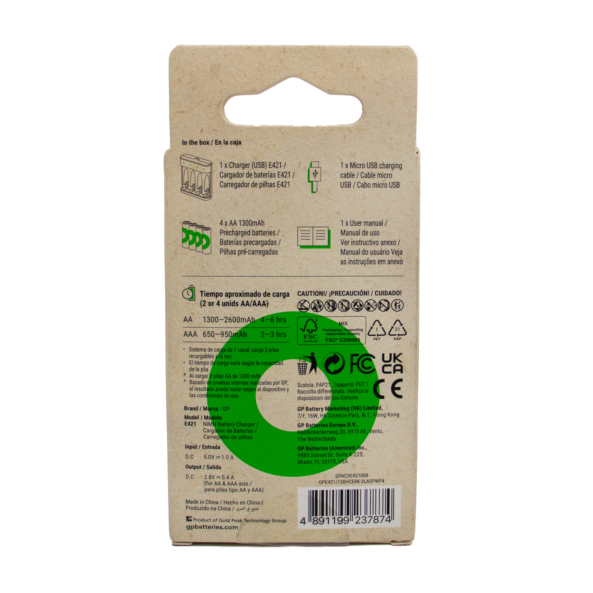 Cargador de pilas con 4 pilas AA 1300 mah