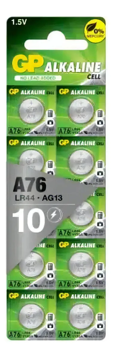 Pila bateria alcalina Tipo Botón LR44 x10 und