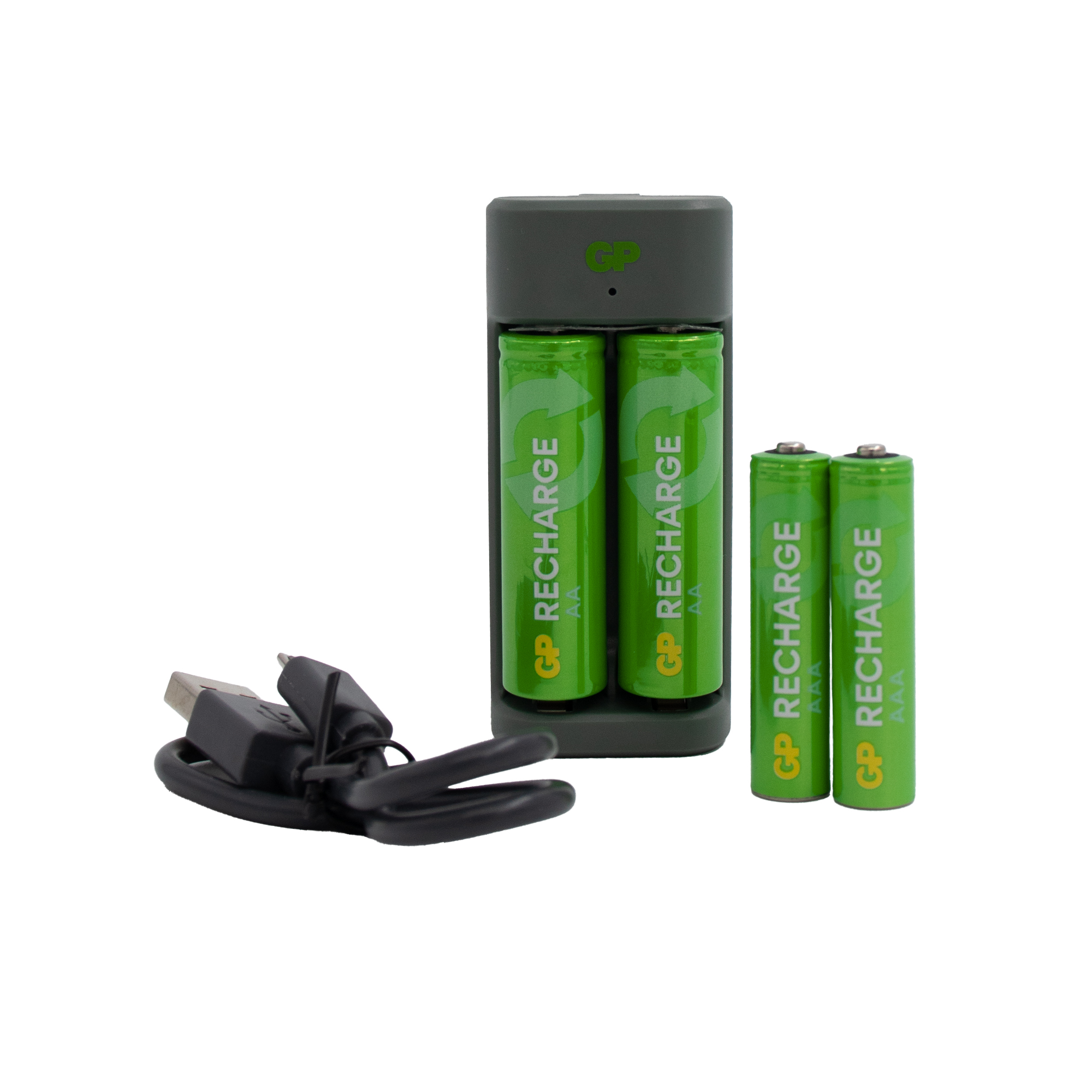Cargador de pilas recargables AA y AAA con baterías incluidas