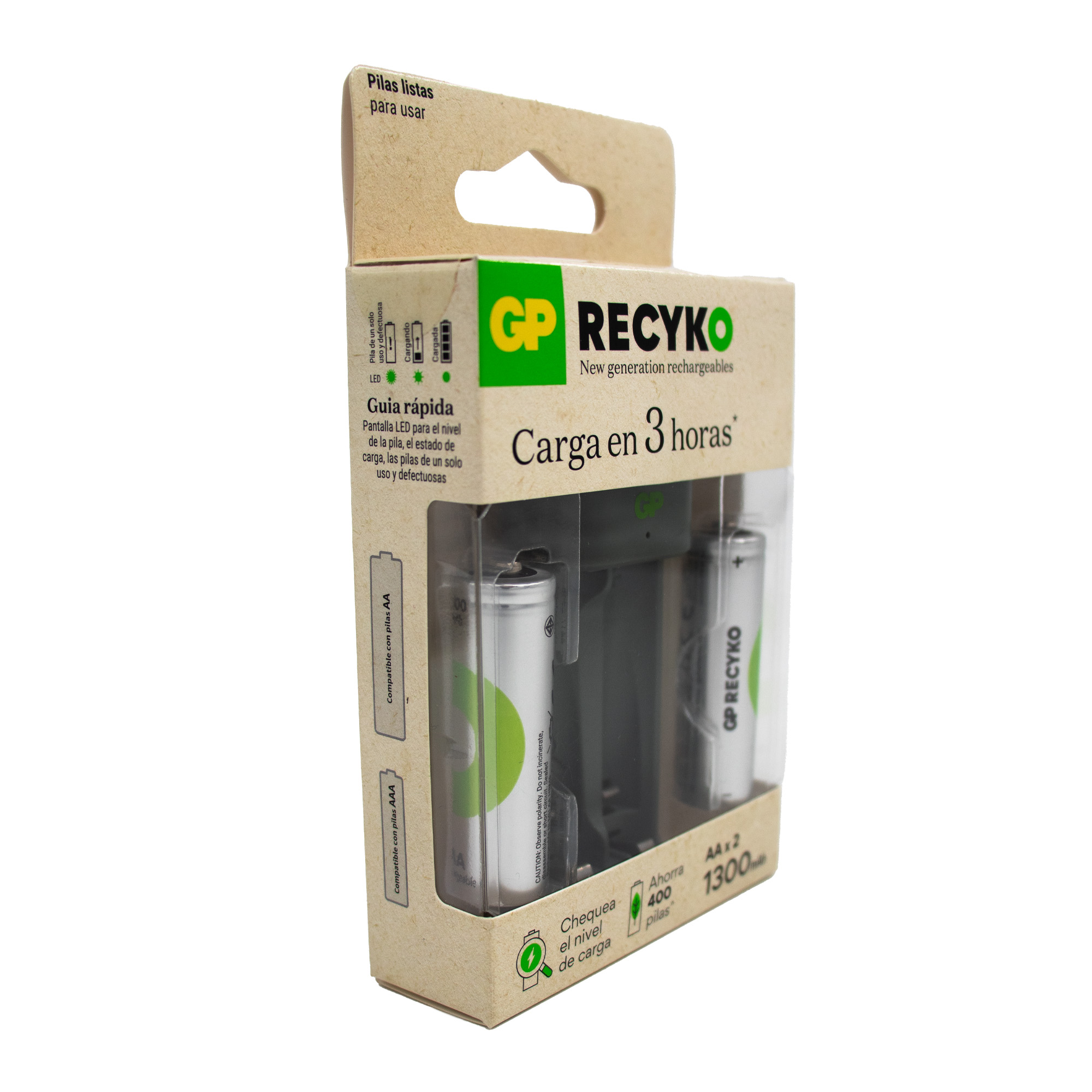 Cargador de pilas con 2 pilas AA 1300 mah