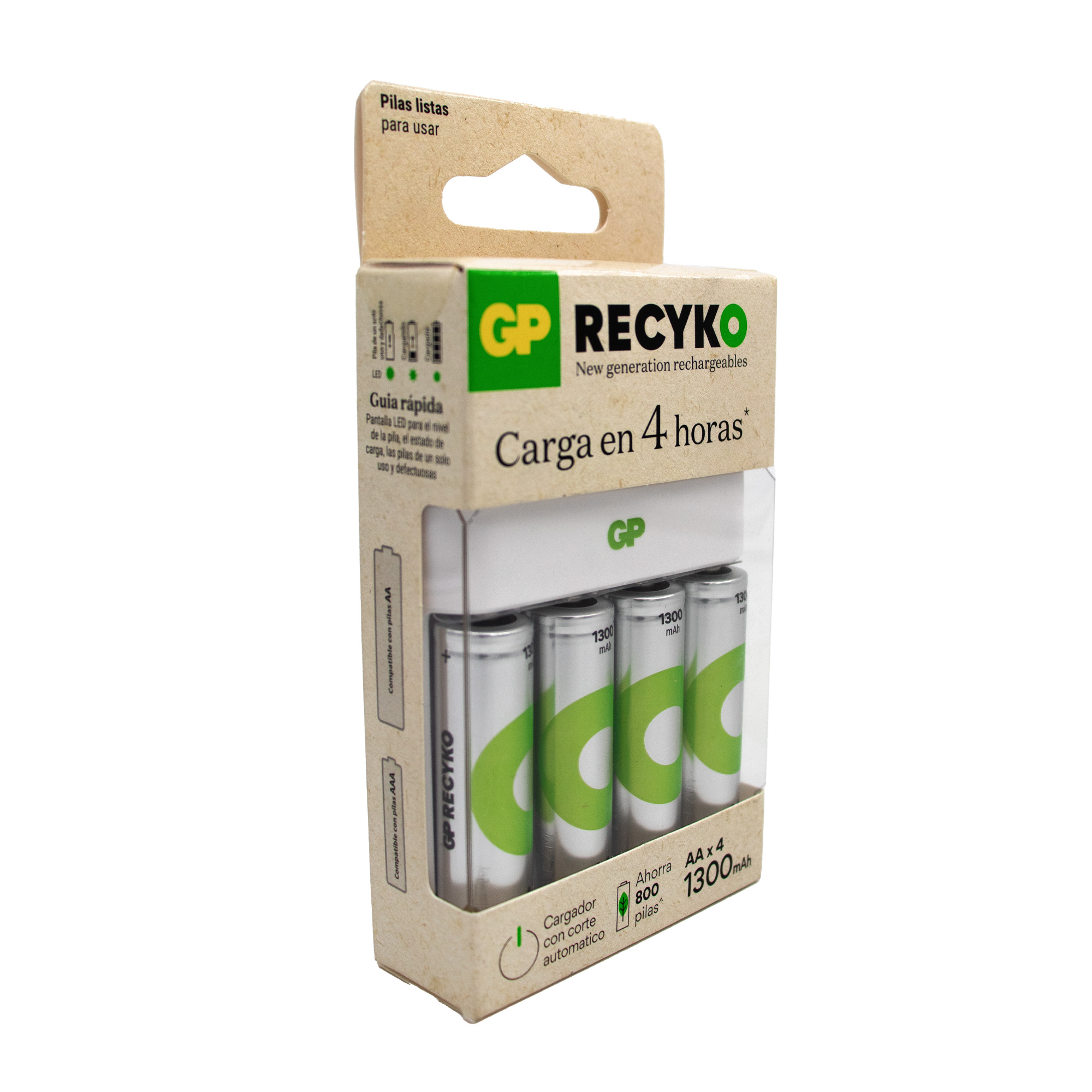 Cargador de pilas con 4 pilas AA 1300 mah