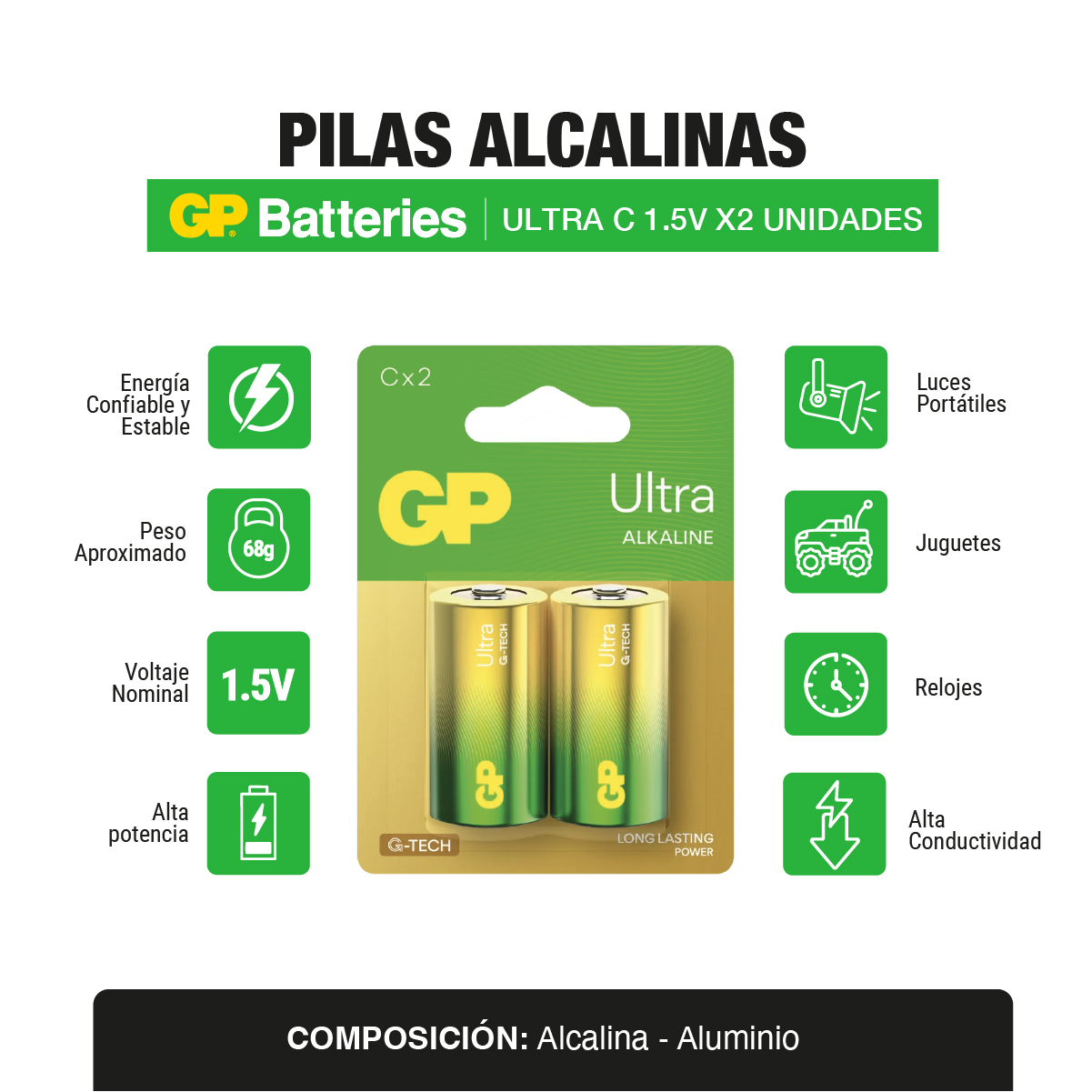Pila bateria alcalina Tipo C Ultra x 2 und