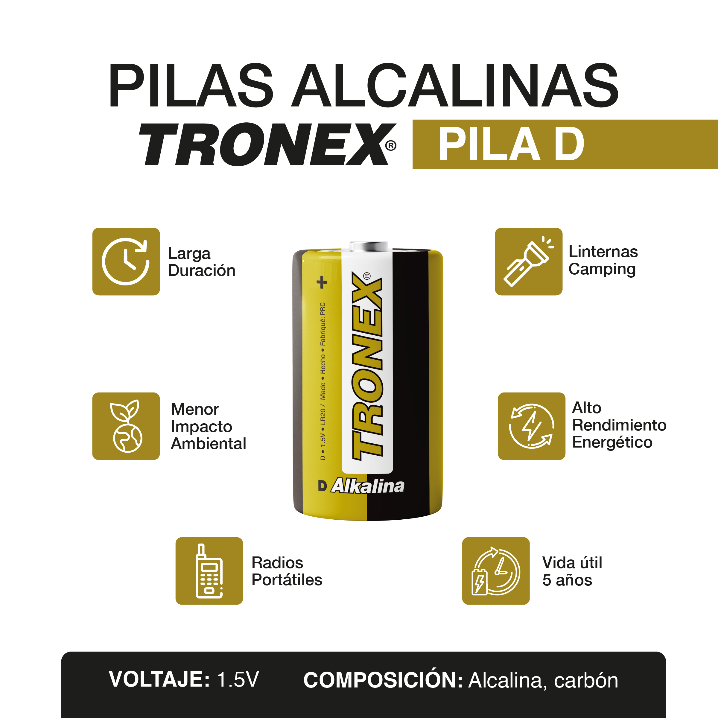 Pila bateria alcalina Tipo D blister x2 und