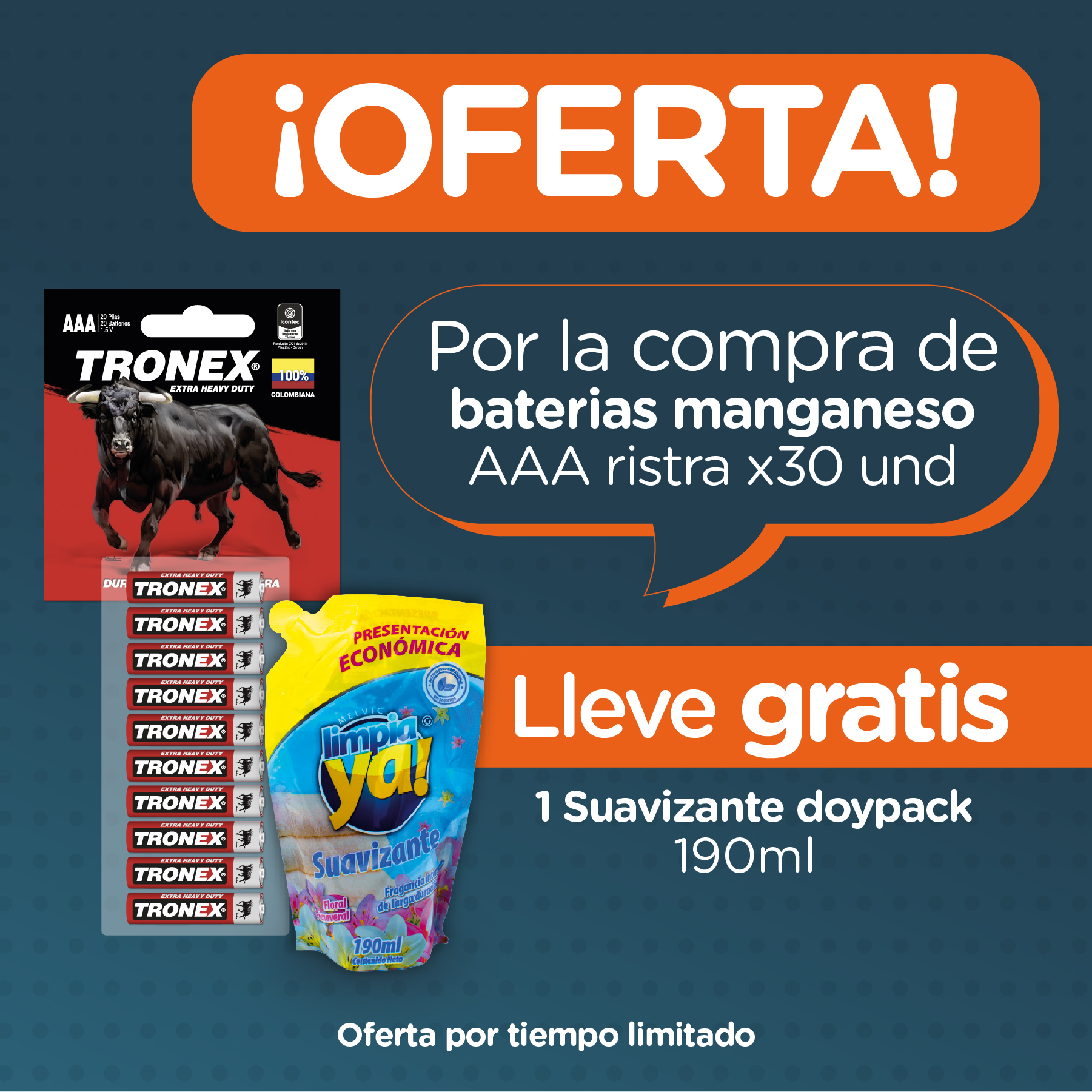 Compra Ristra x30 Pilas AAA Manganeso IMPORTADA y lleva Suavizante Doypack 190 ml