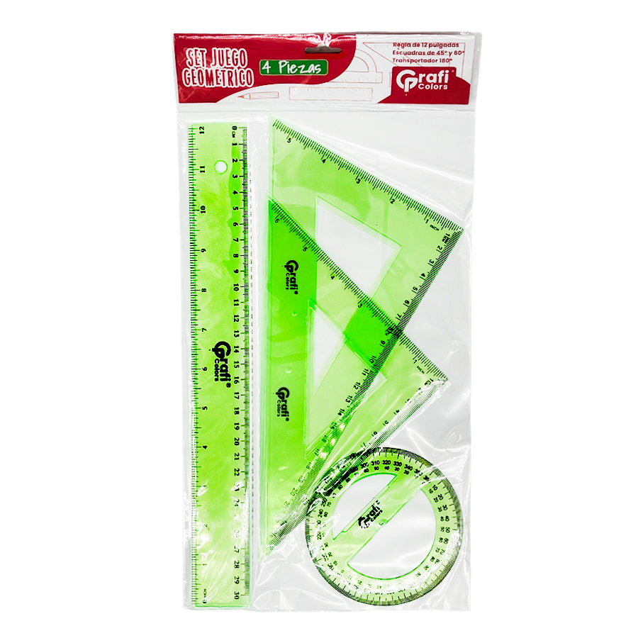Set Geométrico Sencillo Regla, Escuadras y Transportador Escolar