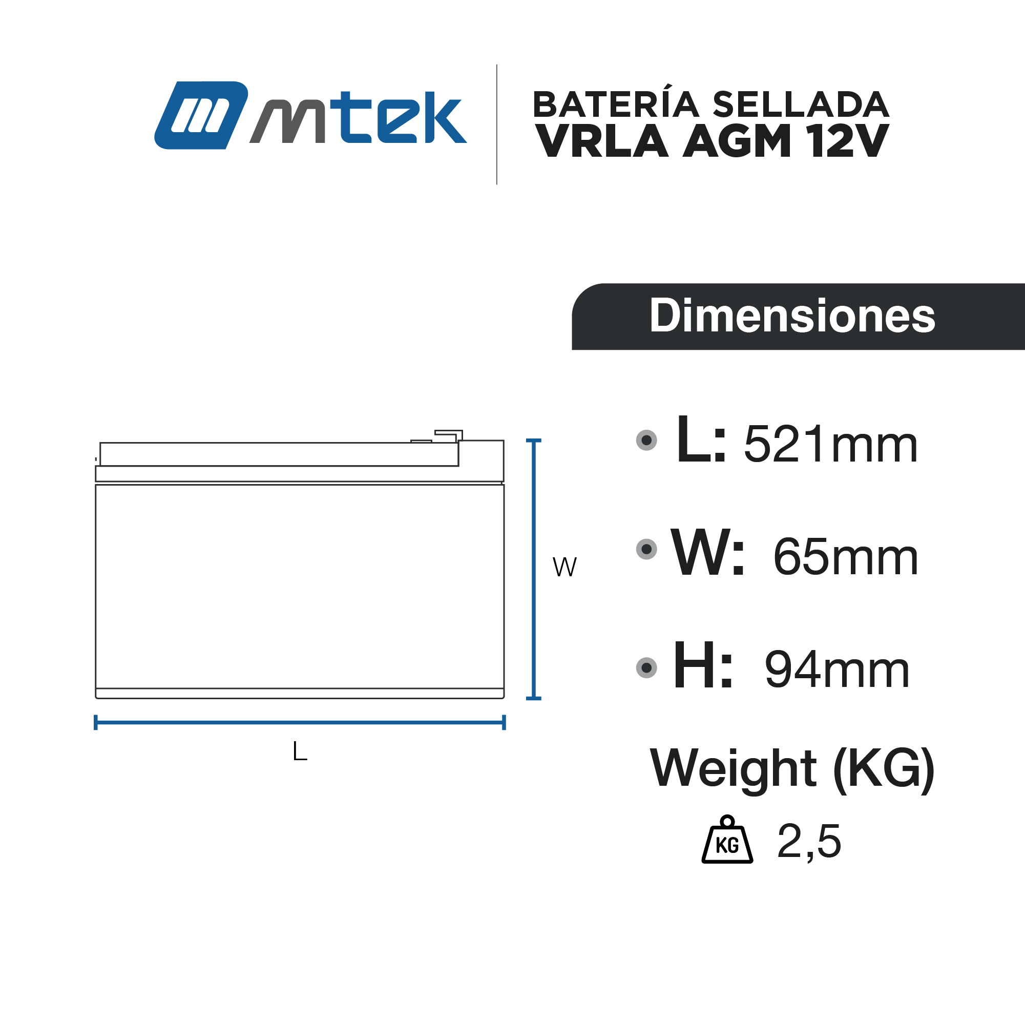 Bateria Sellada vrla agm Mtek 12v 9a