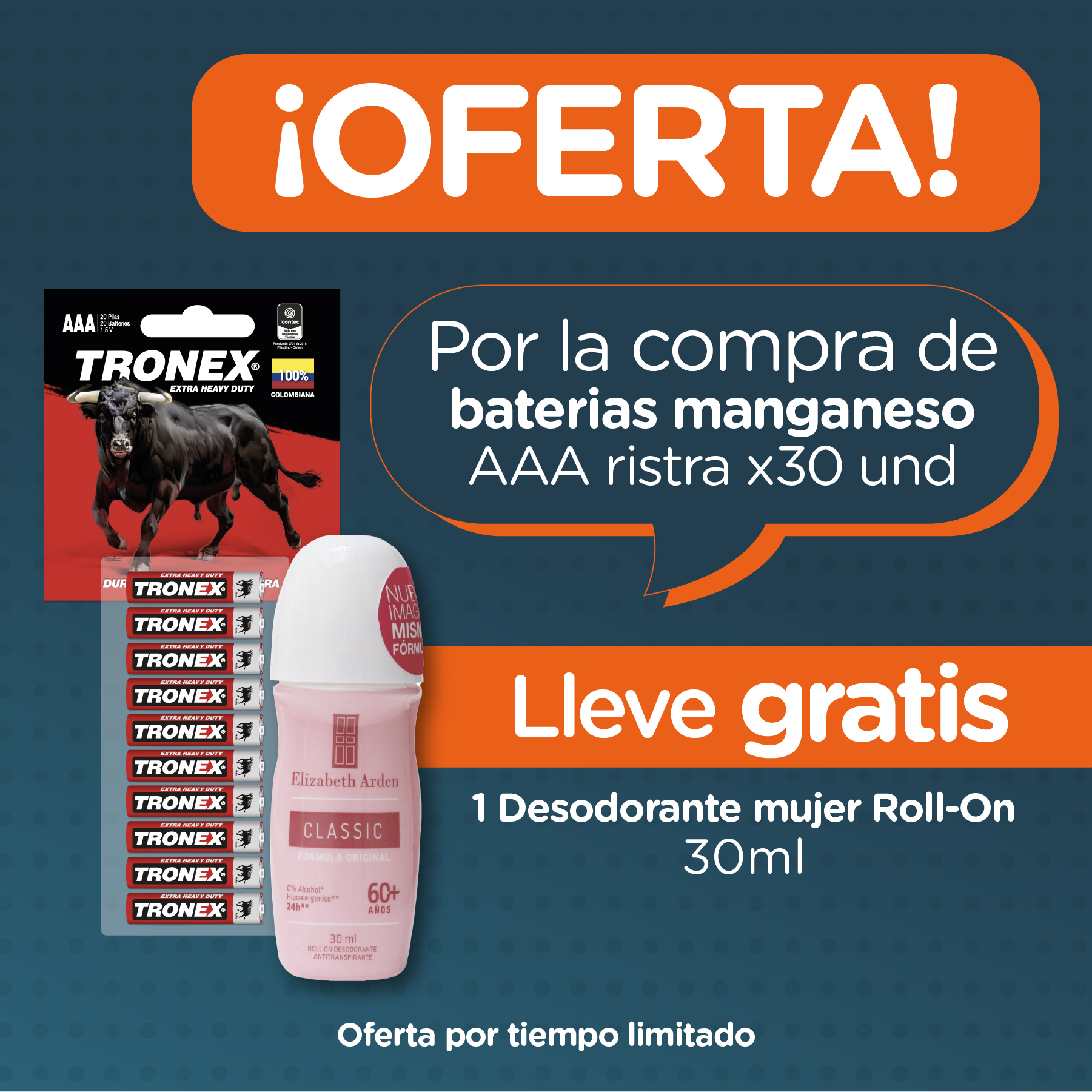 Compra Ristra x30 Pilas AAA Manganeso IMPORTADA y lleva Desodorante Mujer 30ml