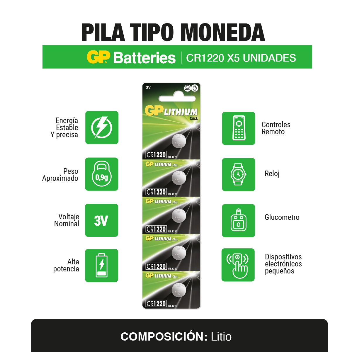 PilaTipo moneda CR1220 x5 und