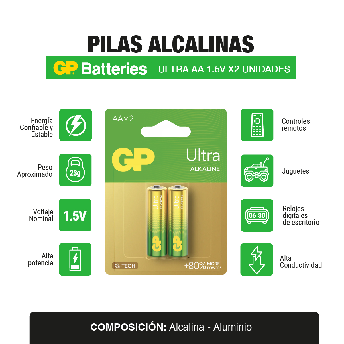 Pila bateria alcalina AA Ultra x2 und