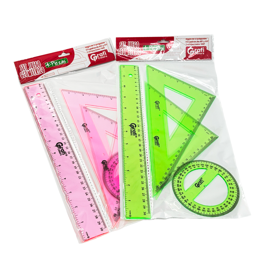 Set Geométrico Sencillo Regla, Escuadras y Transportador Escolar