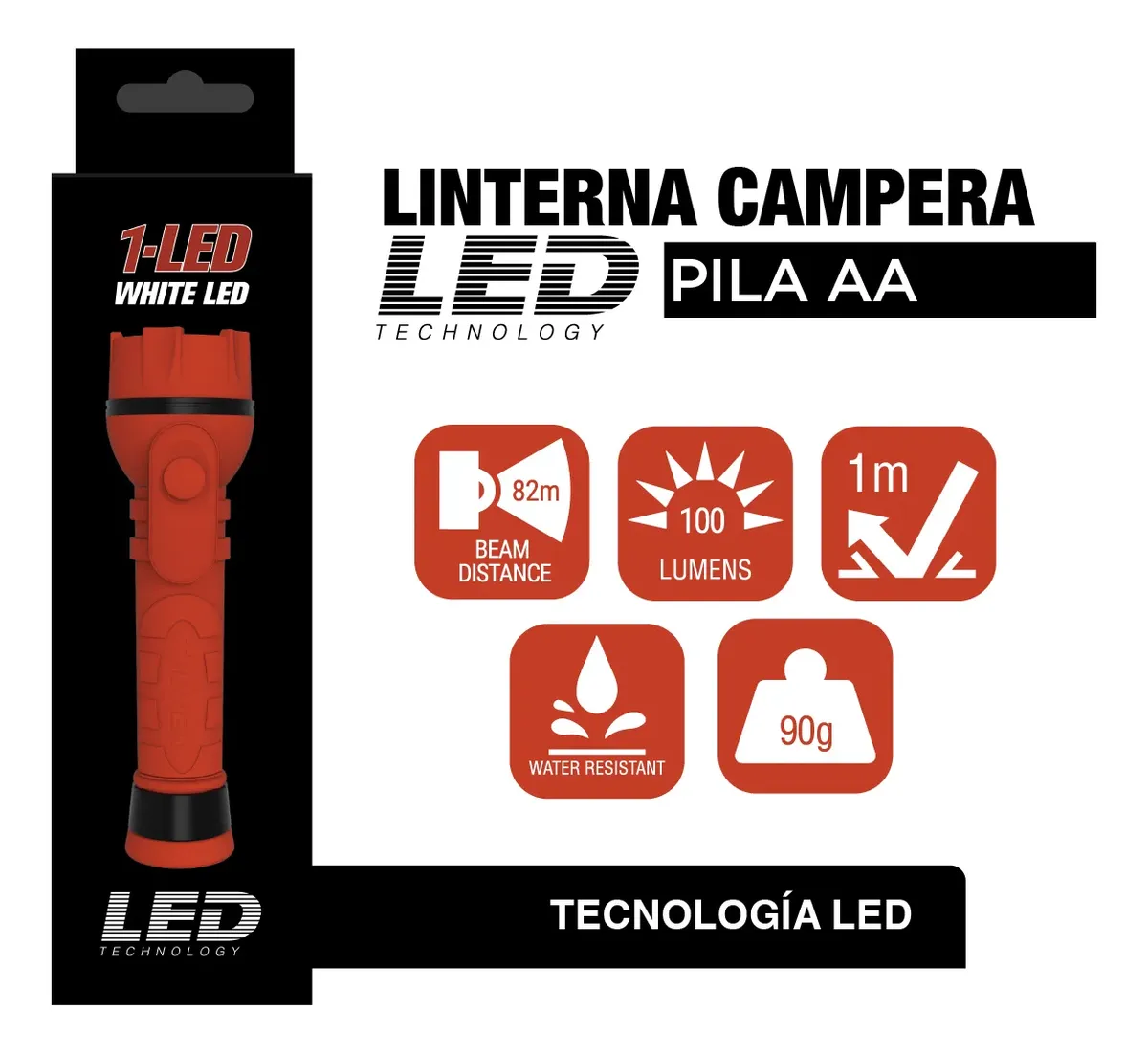 Linterna de caucho Rojo (pilas AA x2)