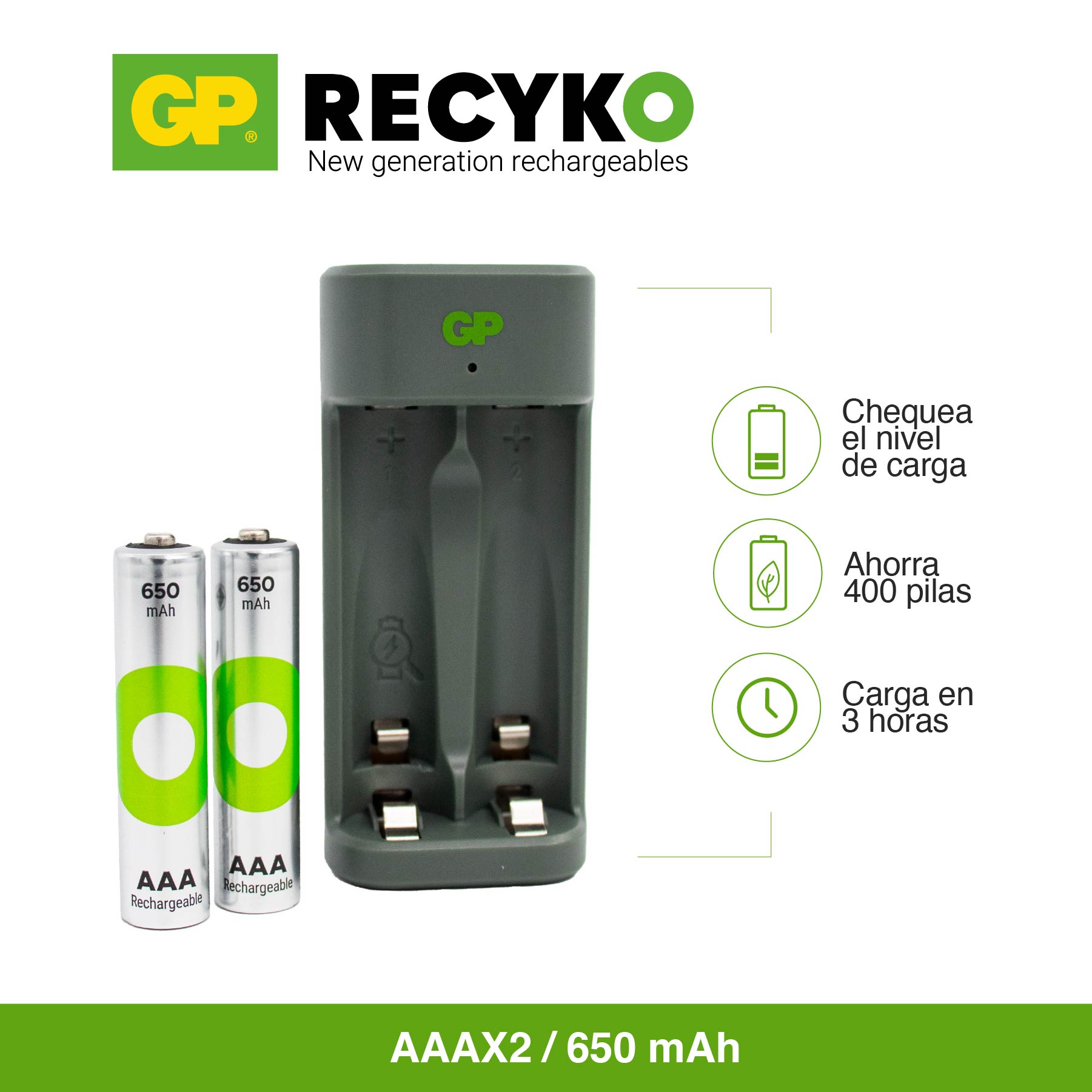 Cargador E211 con 2 Pilas AAA NiMH 650 mAh