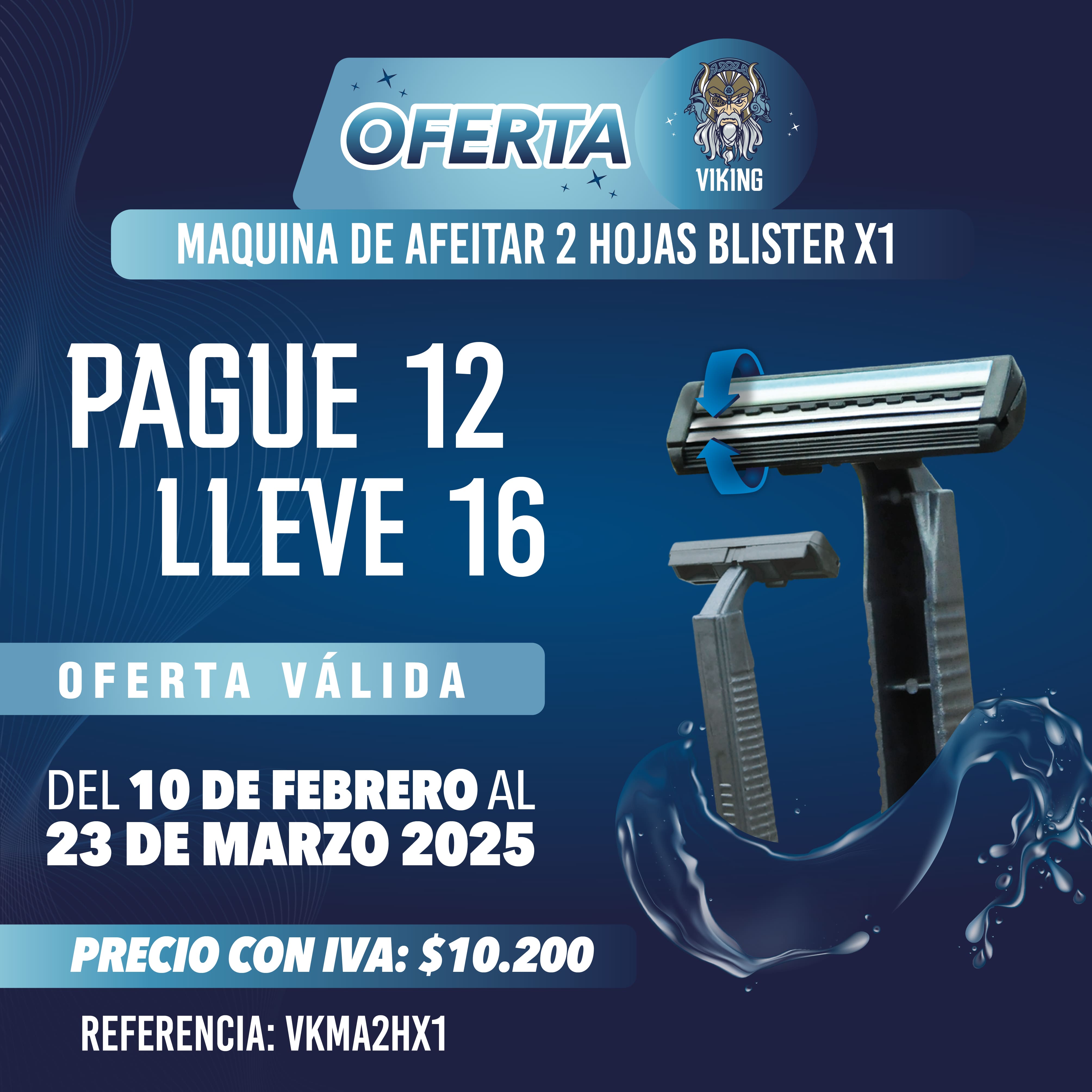 Pague 12 Lleve 16 Maquina de Afeitas Viking 2Hojas X1
