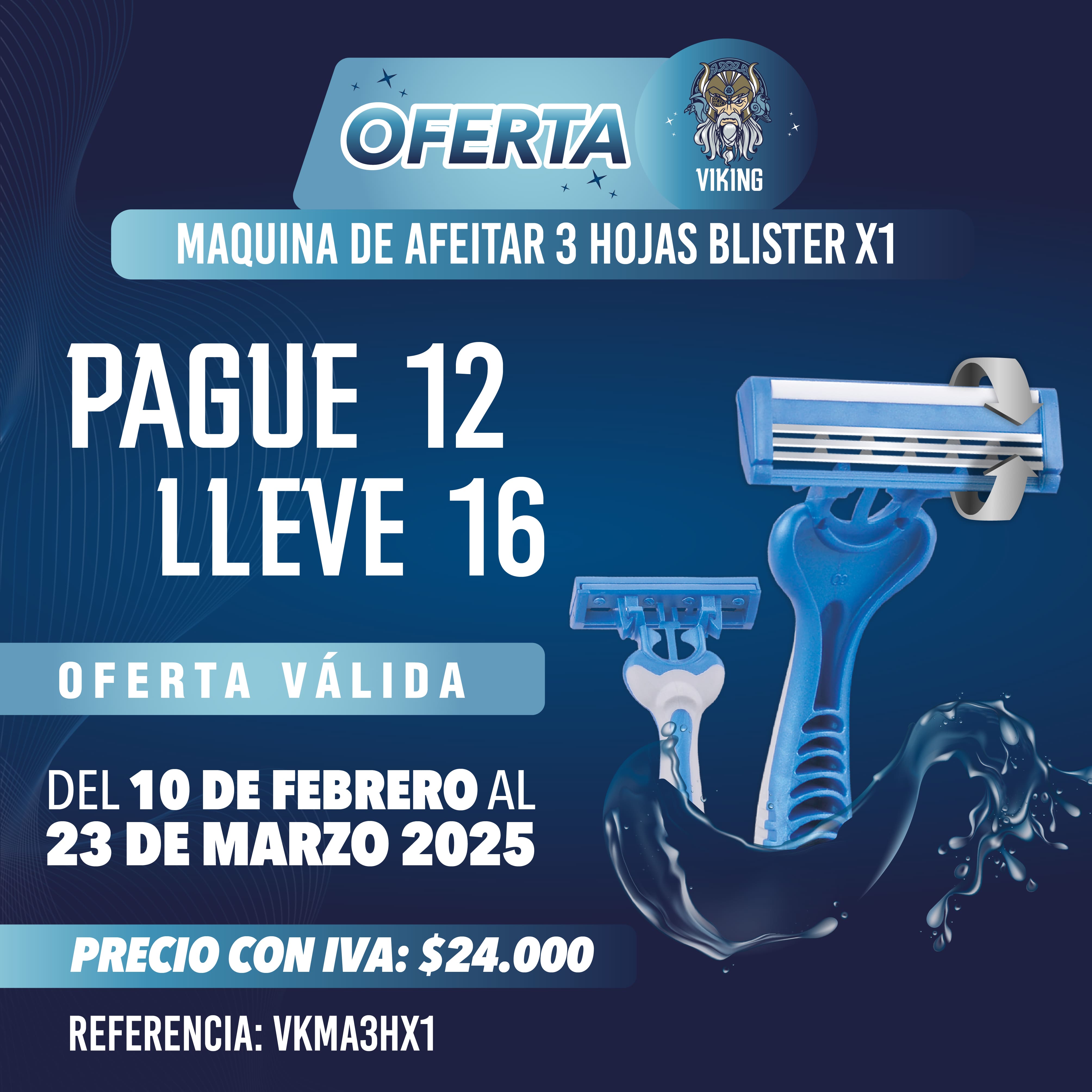 Pague 12 Lleve 16 Maquina de Afeitas Viking 3Hojas X1