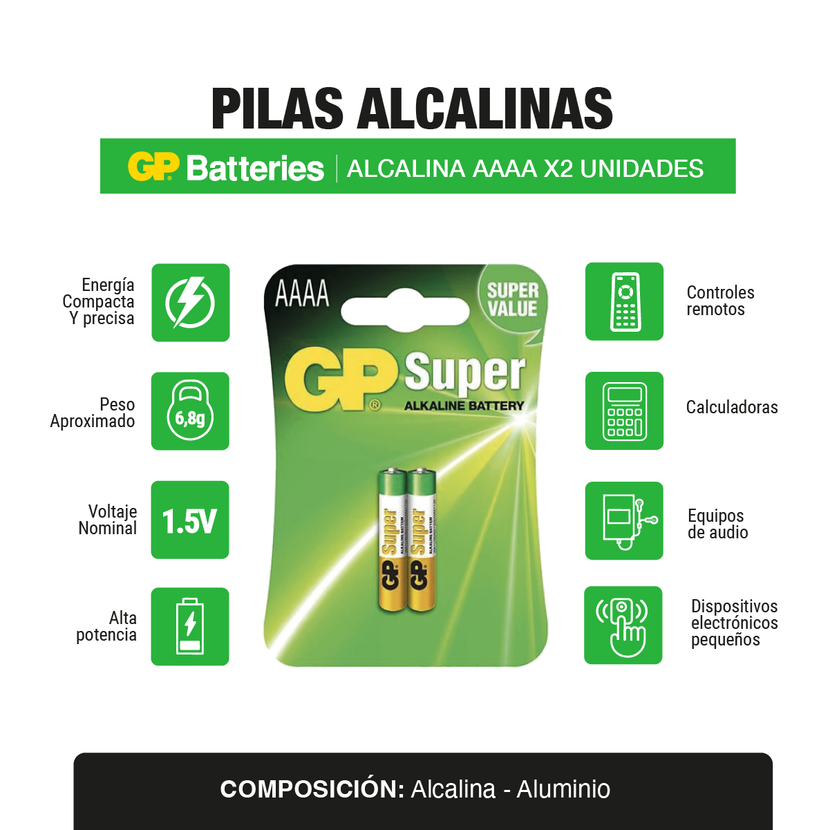 Pila bateria alcalina AAAA 25A x2 und