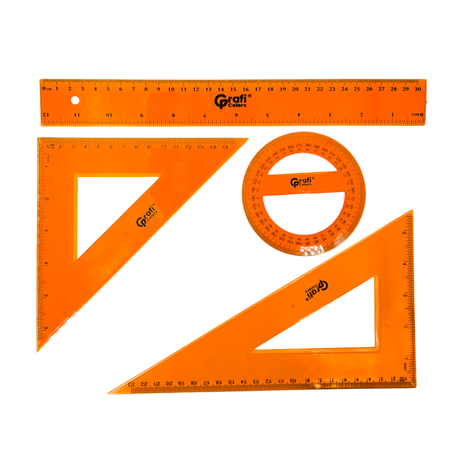Set Geométrico Sencillo Regla, Escuadras y Transportador Escolar