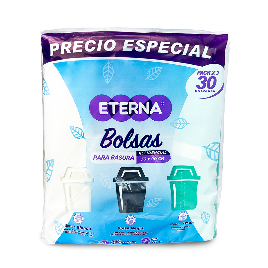 Pack de Bolsas x3 Blanca, Verde y Negra