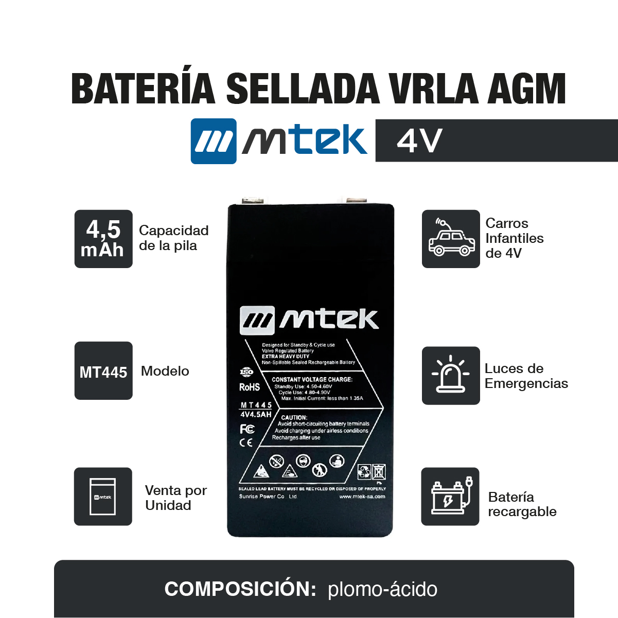 Batería sellada negra MT445