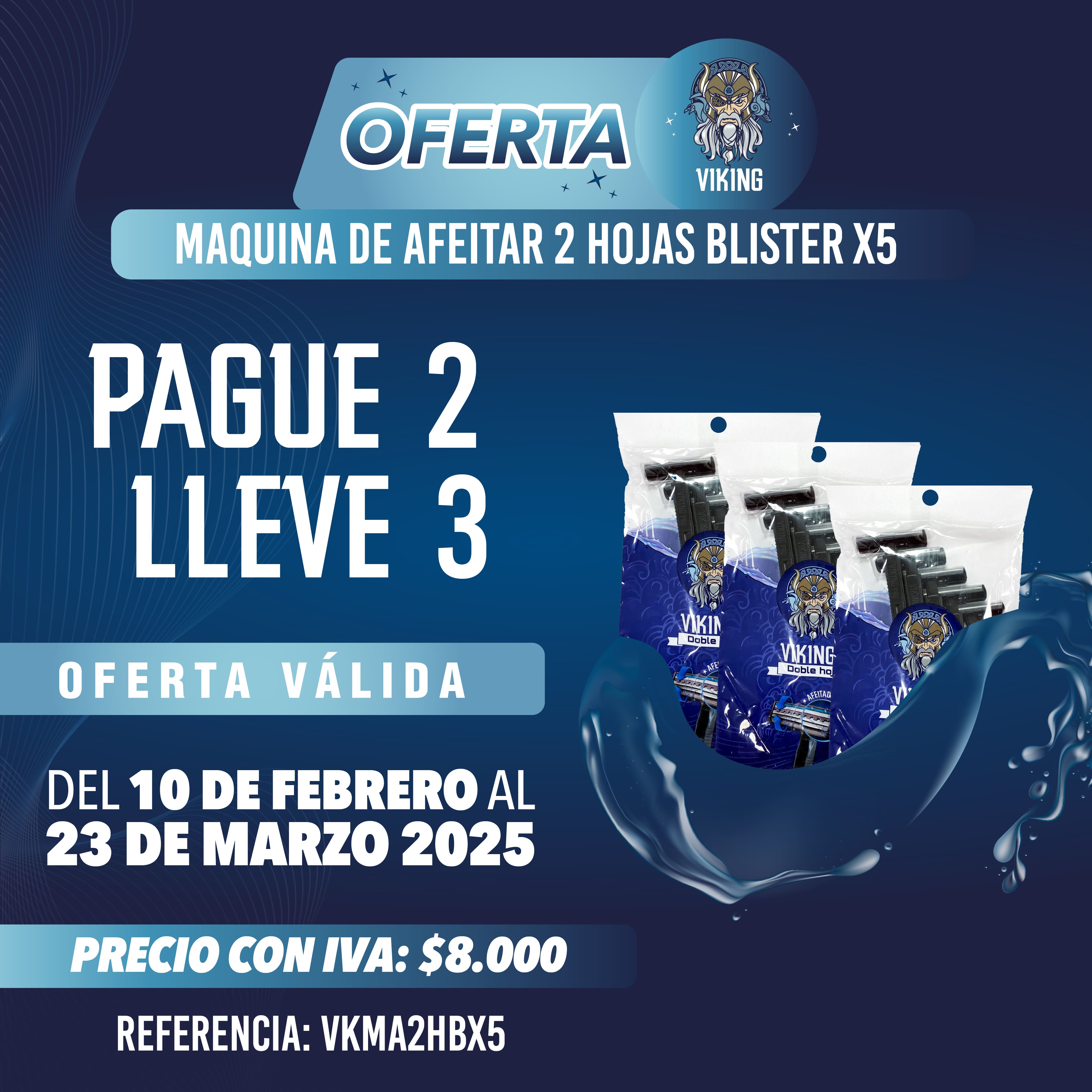 Pague 2 Lleve 3 Maquina de Afeitas Viking 2Hojas blx5