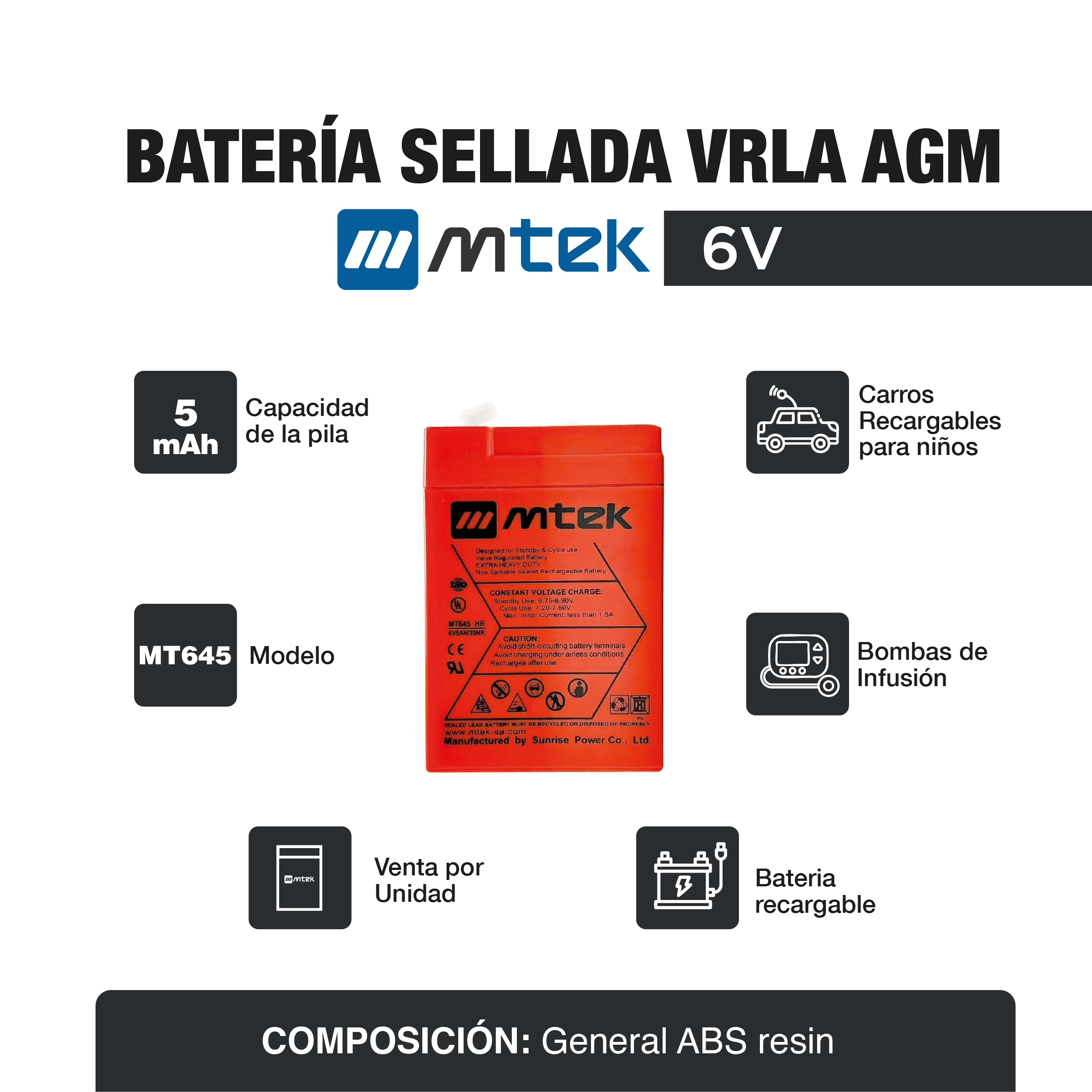Bateria Sellada Vrla  Agm MTEK 6V 4.5A