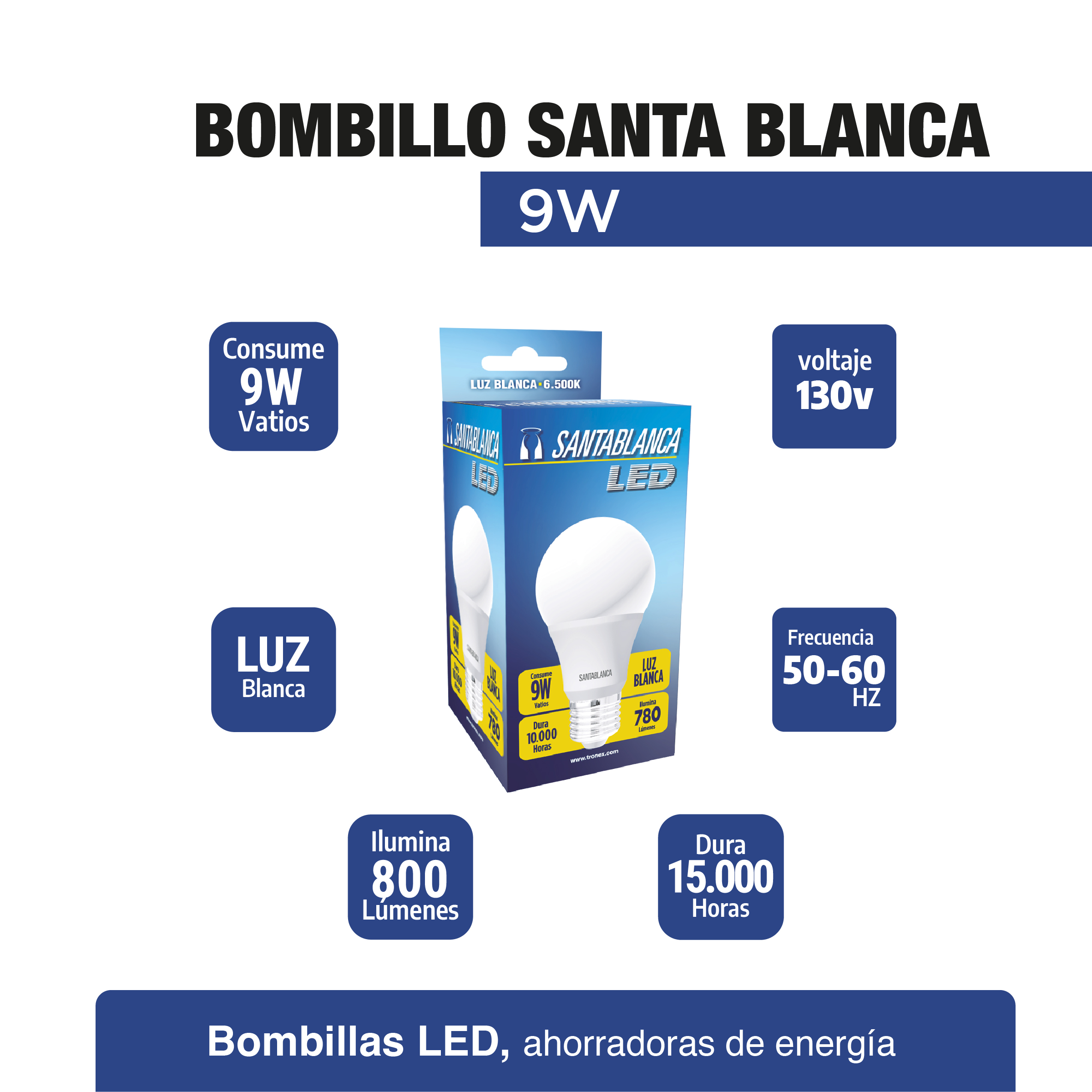 Bombillo Led luz  blanca  9w