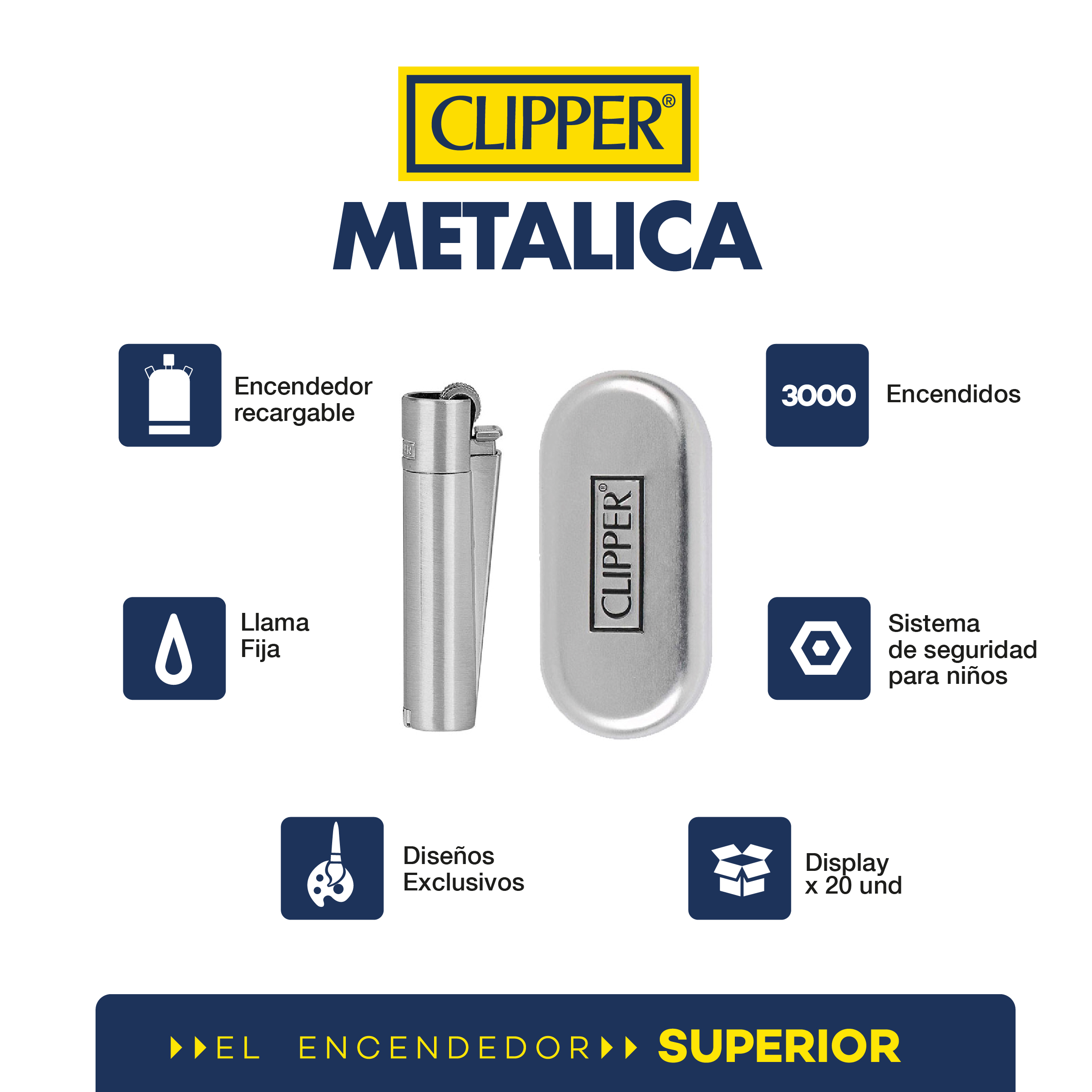 Encendedor recargable metálico en caja individual