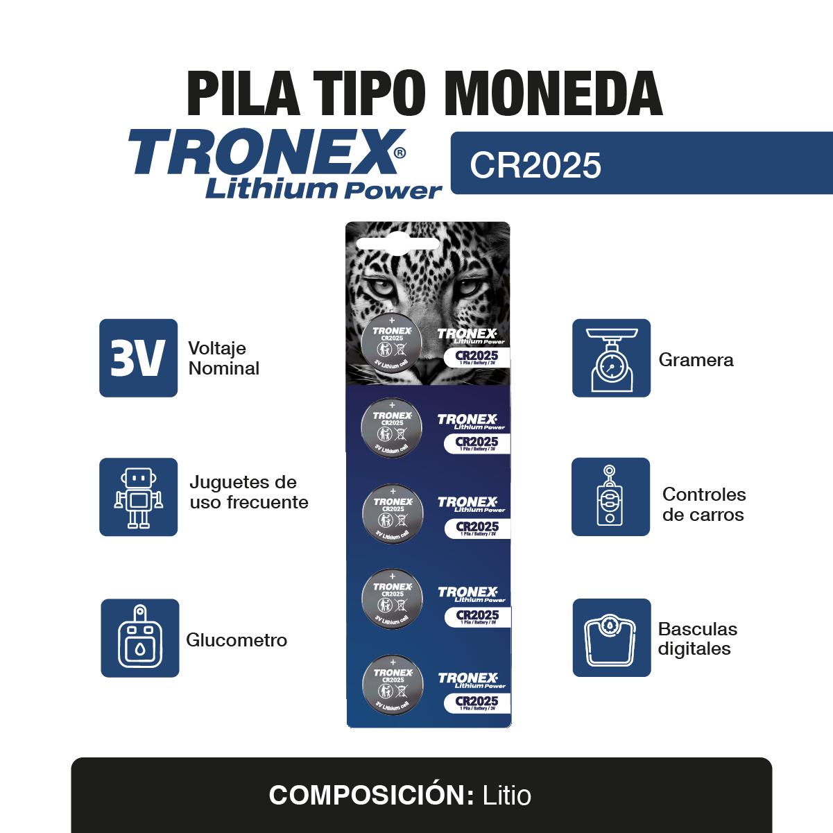Pila Tronex CR2025 de Litio