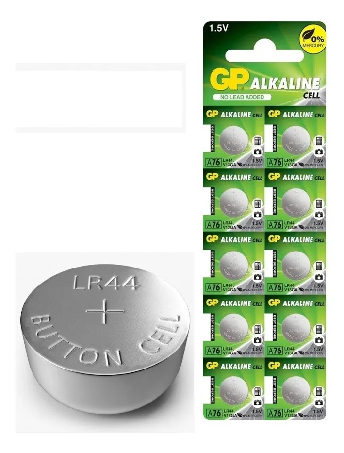 Pila bateria alcalina Tipo Botón LR44 x10 und