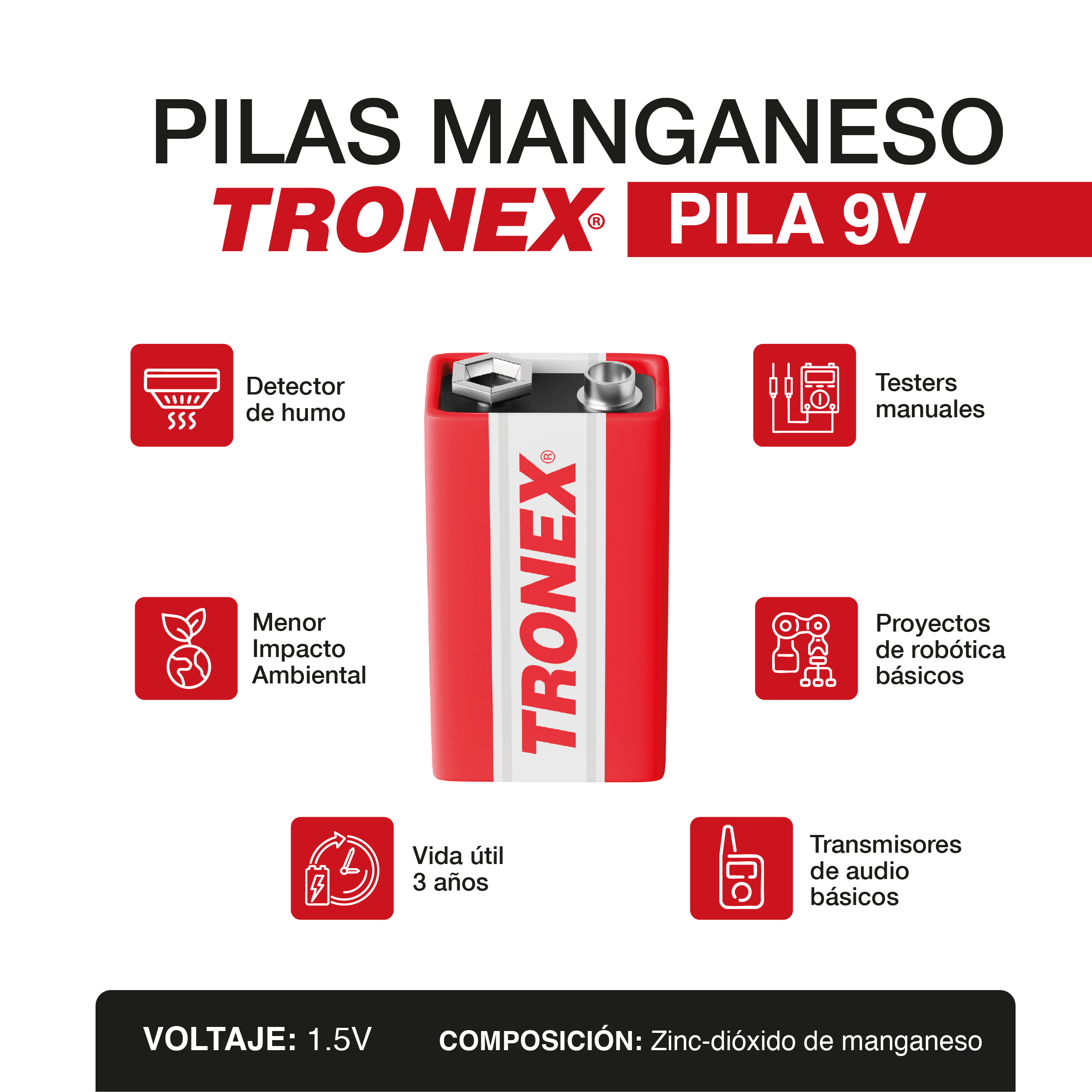 Pila bateria manganeso 9V  bulk x10 und