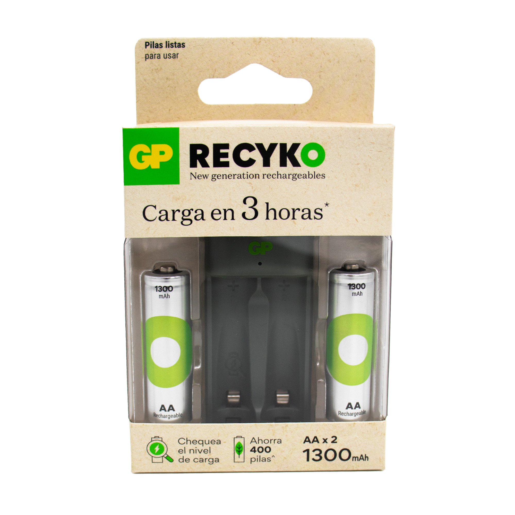 Cargador de pilas con 2 pilas AA 1300 mah