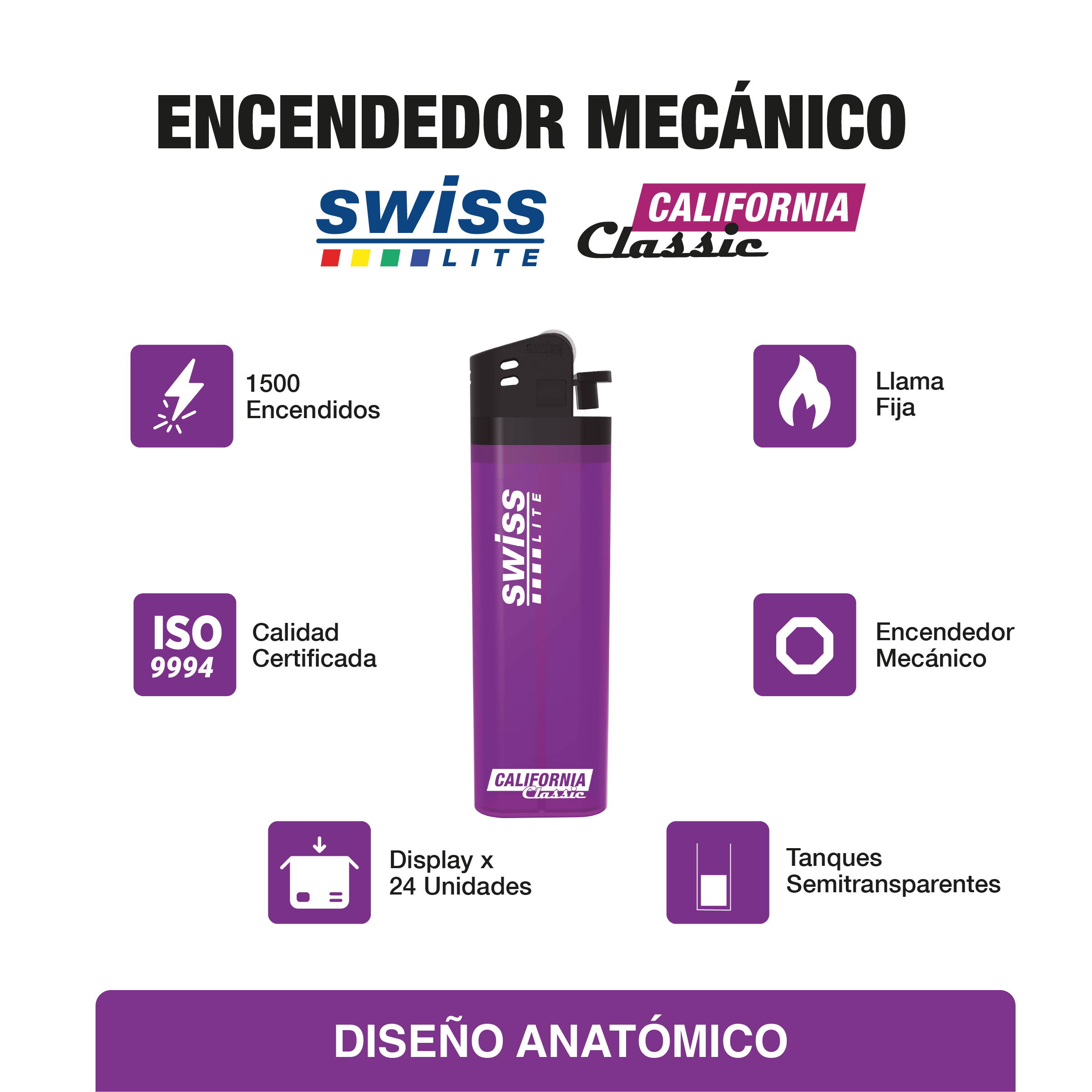 Encendedor Regular Solido Frozen California x24 und